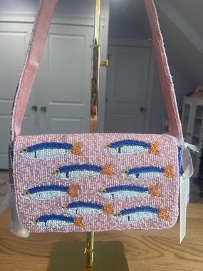 Beaded Pink Sardine Shoulder Bag with Charm NWT
